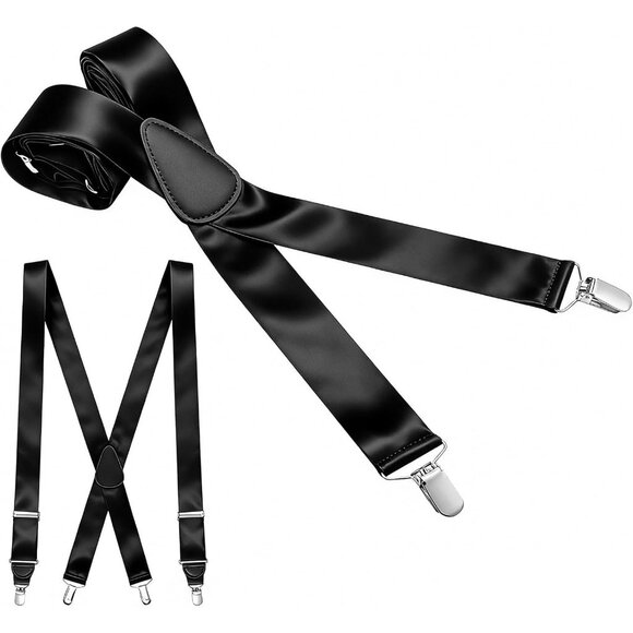 Silk Suspenders X-Back Clip Formal Pure Silk Tuxedo Suspenders Adjustable Clip E